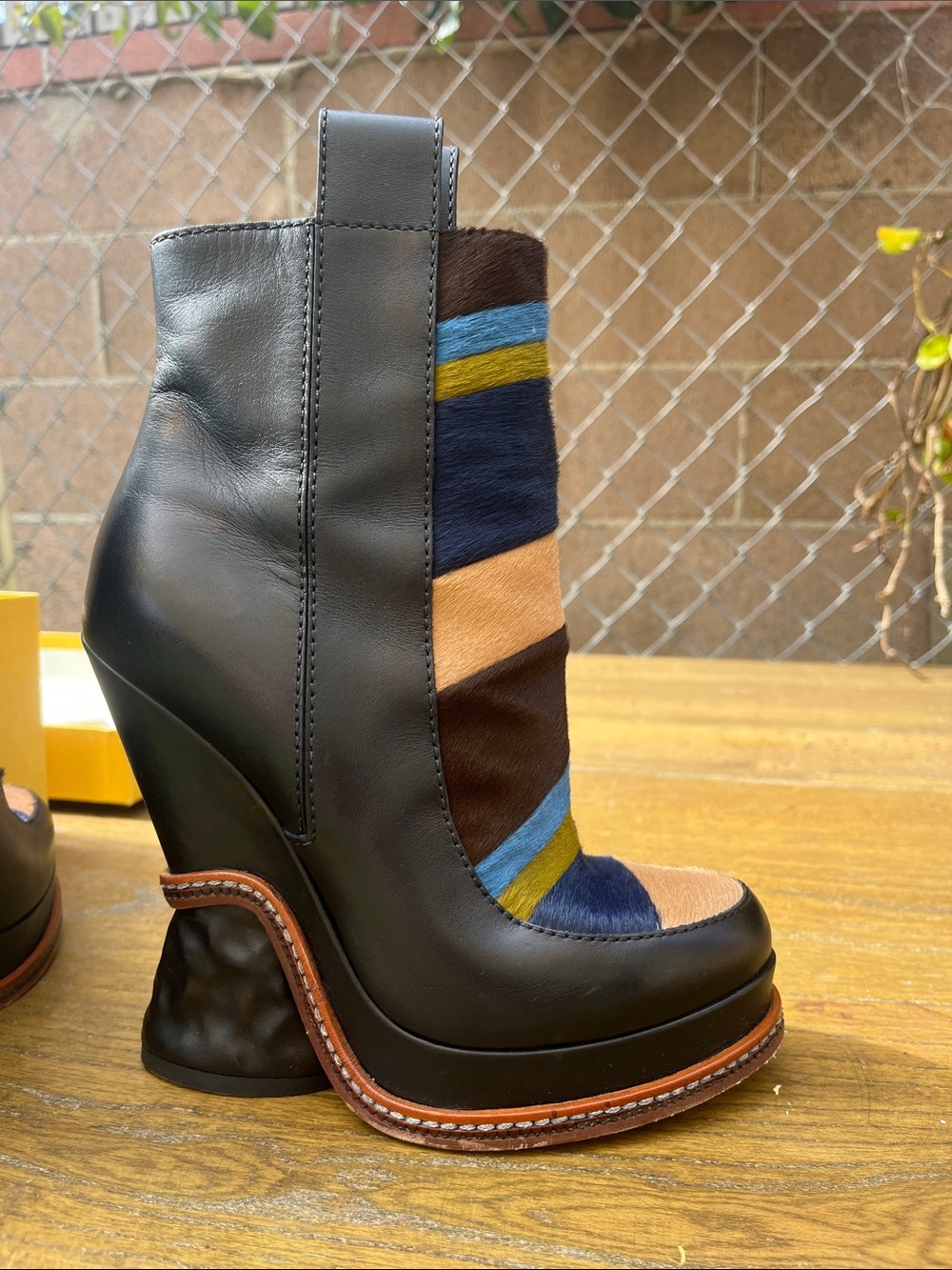 Fendi boots, Women’s Multicolor Leather & Haircalf Wedge Boot
